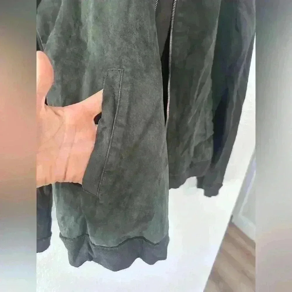 Joes bomber jacket Size Large Charcoal Grey/Black LEATHER and 100% Cotton unisex - Picture 6 of 7